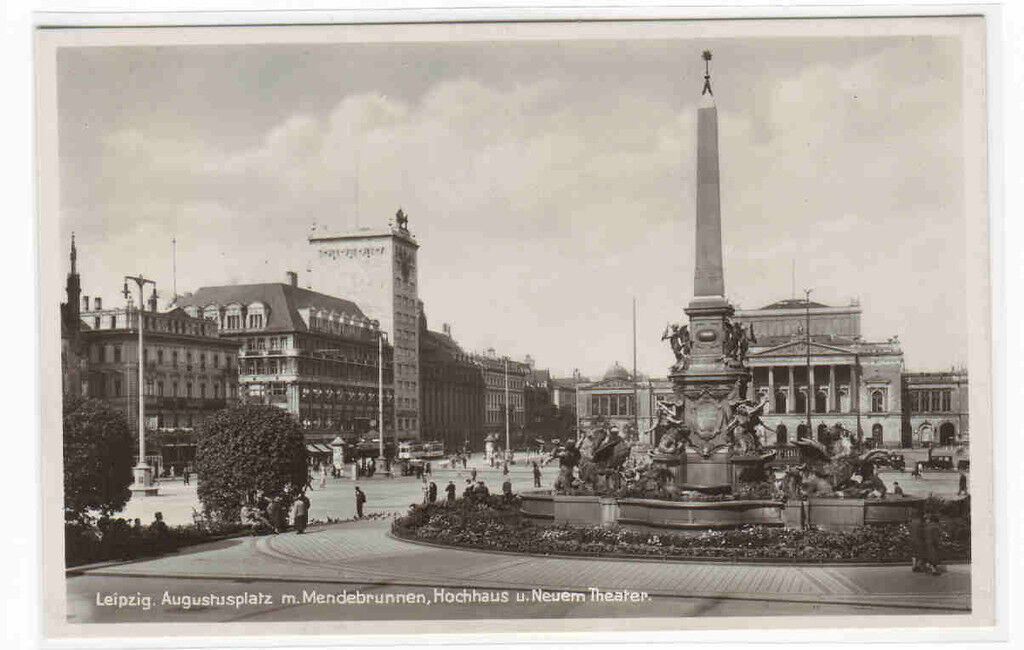 Augustusplatz Mendelbrunnen Hochhaus Neuem Theater Leipzig Germany RPPC postcard