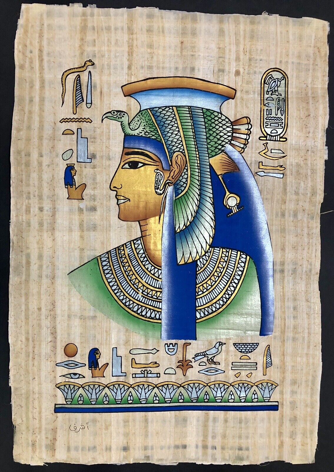 Rare Authentic Hand Painted Ancient Egyptian Papyrus- Queen Cleopatra-17x25 Inch