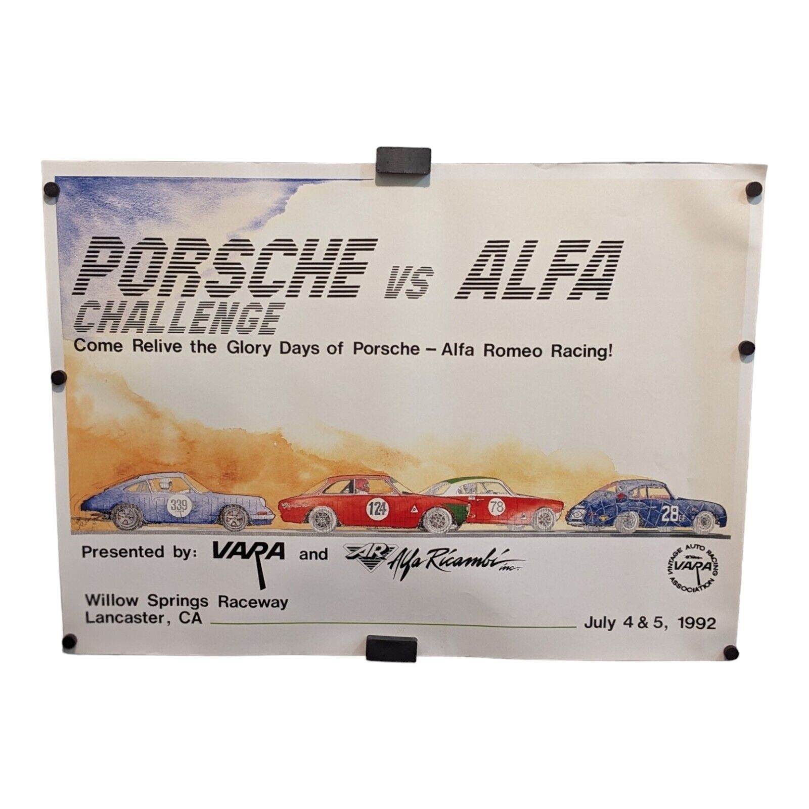 Vara 1992 Porsche Vs Alfa Willow Springs Raceway July 4 & 5 Poster Advertisement