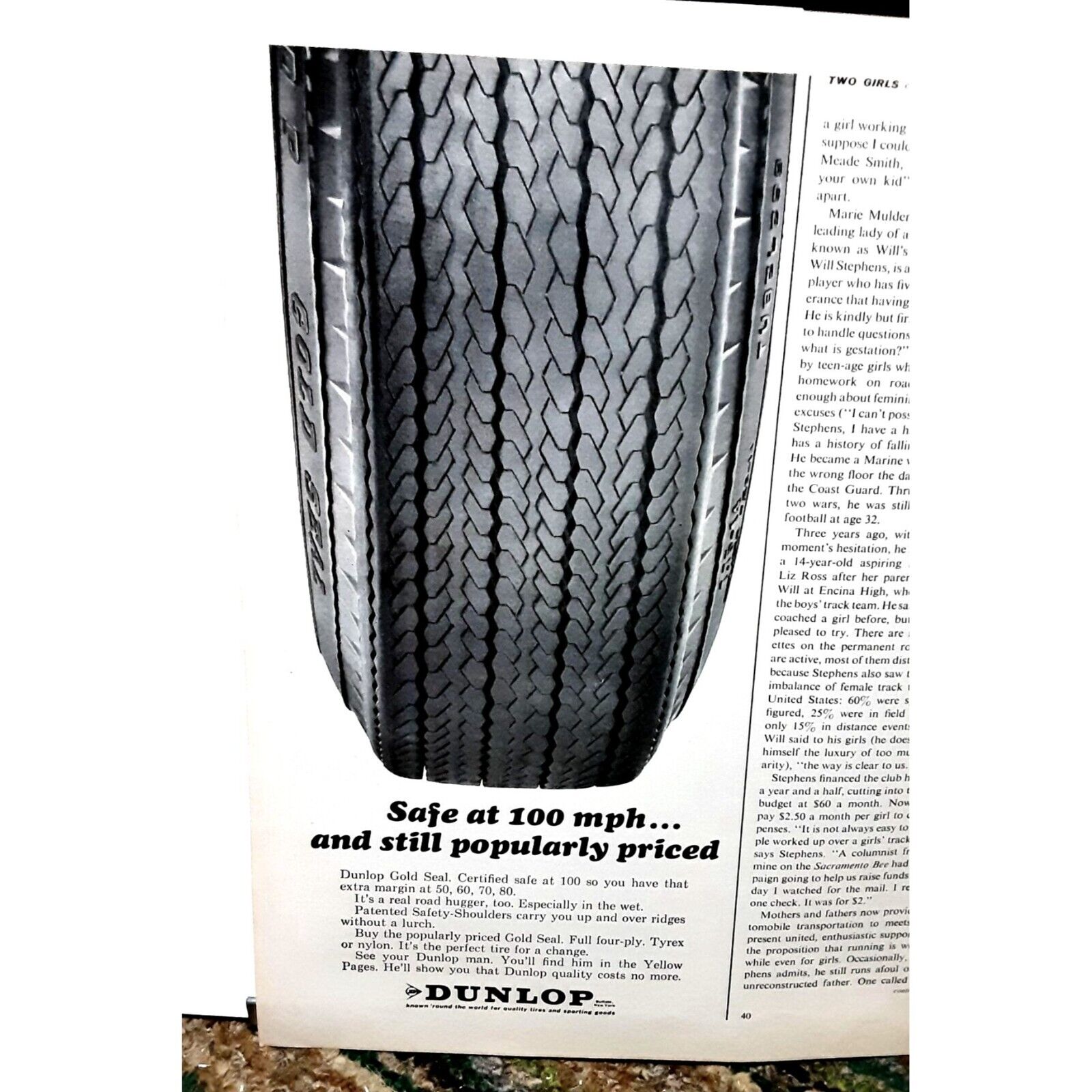 1965 Dunlop Gold Seal Tires Vintage Print Ad 60s advertising