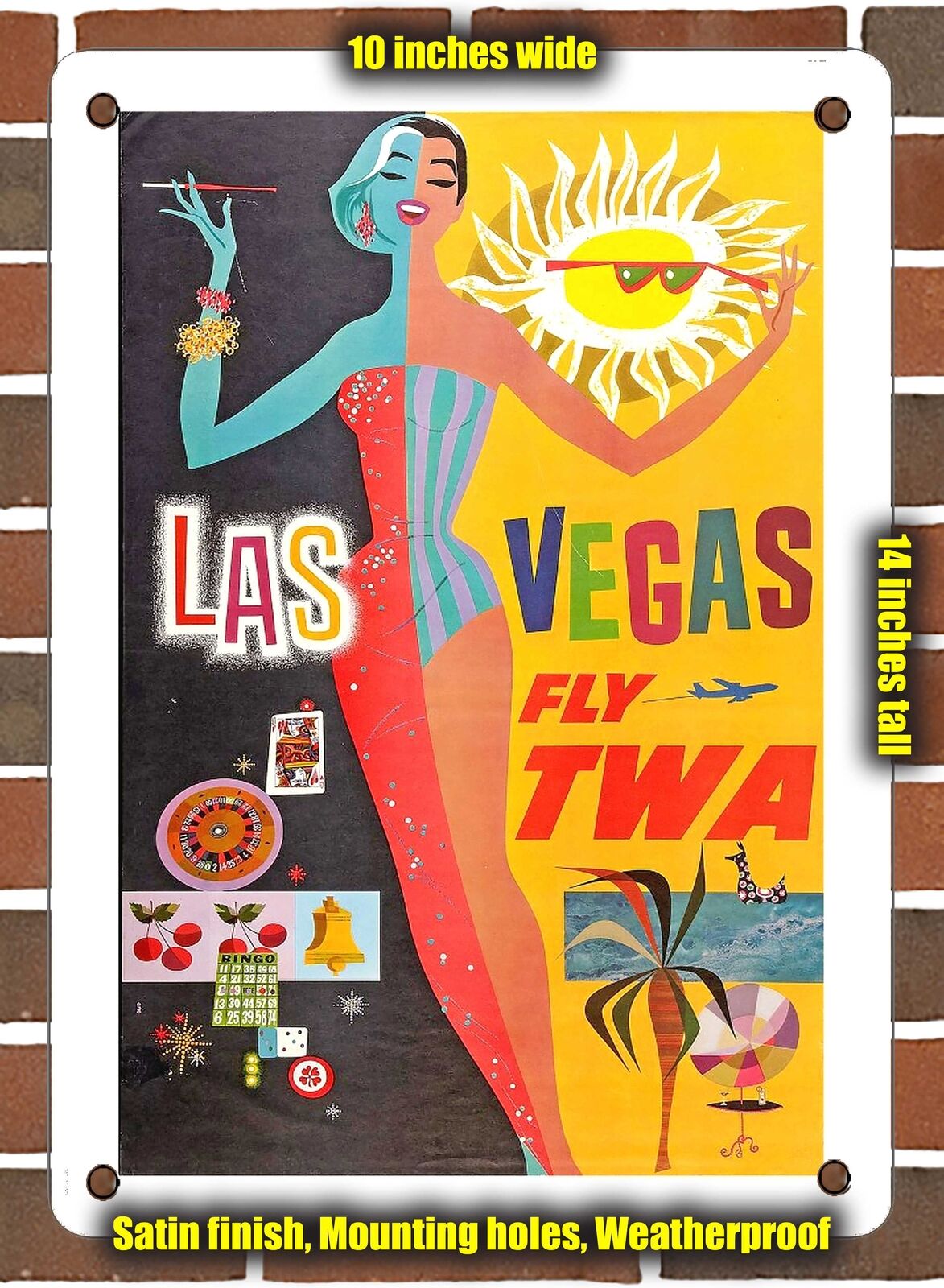 METAL SIGN - 1965 Las Vegas Fly World Airlines - 10x14 Inches