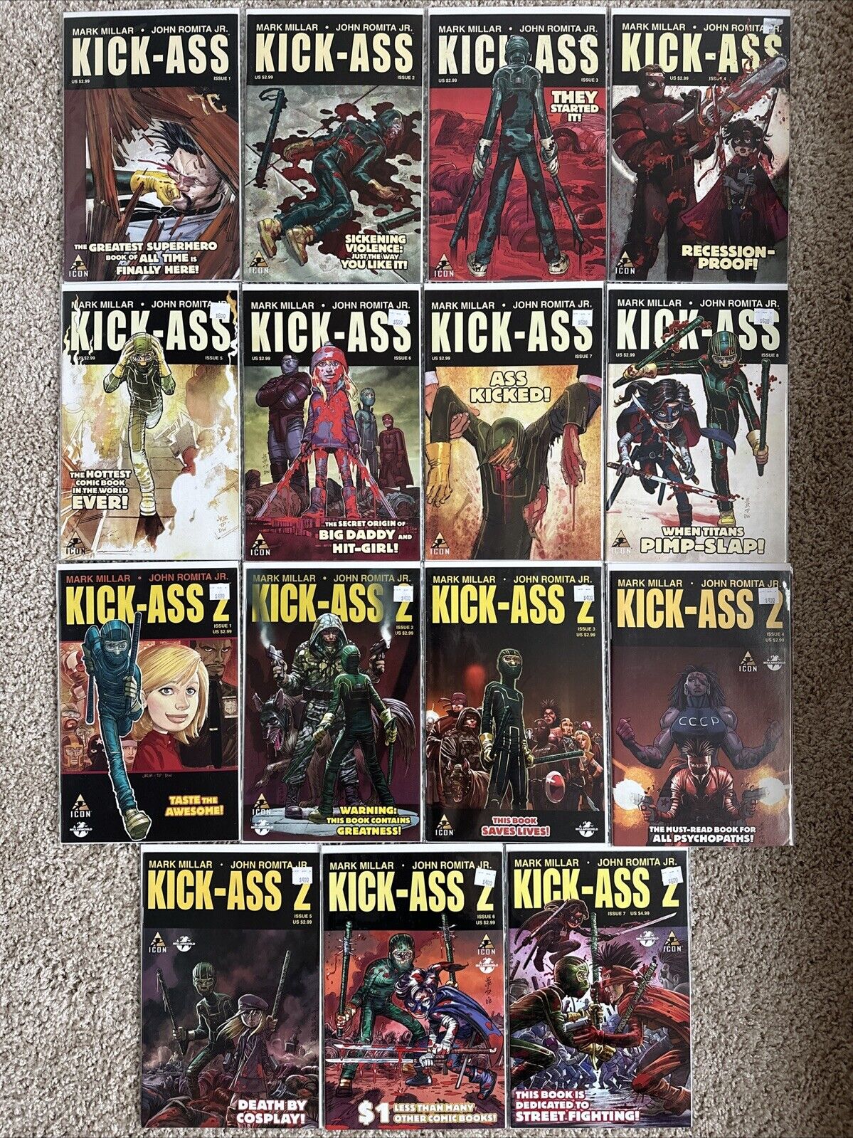 KICK-ASS #1-8 1st Prints Vol 2 #1-7 Complete Sets Icon Mark Millar Romita Jr NM