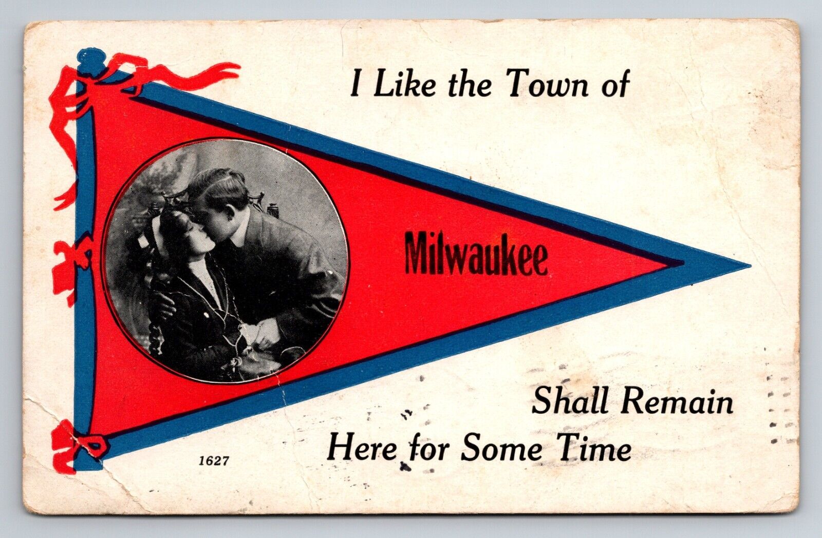 I like The Town Of Milwaukee Wisconsin Vintage Posted 1913 Kissing Pennant