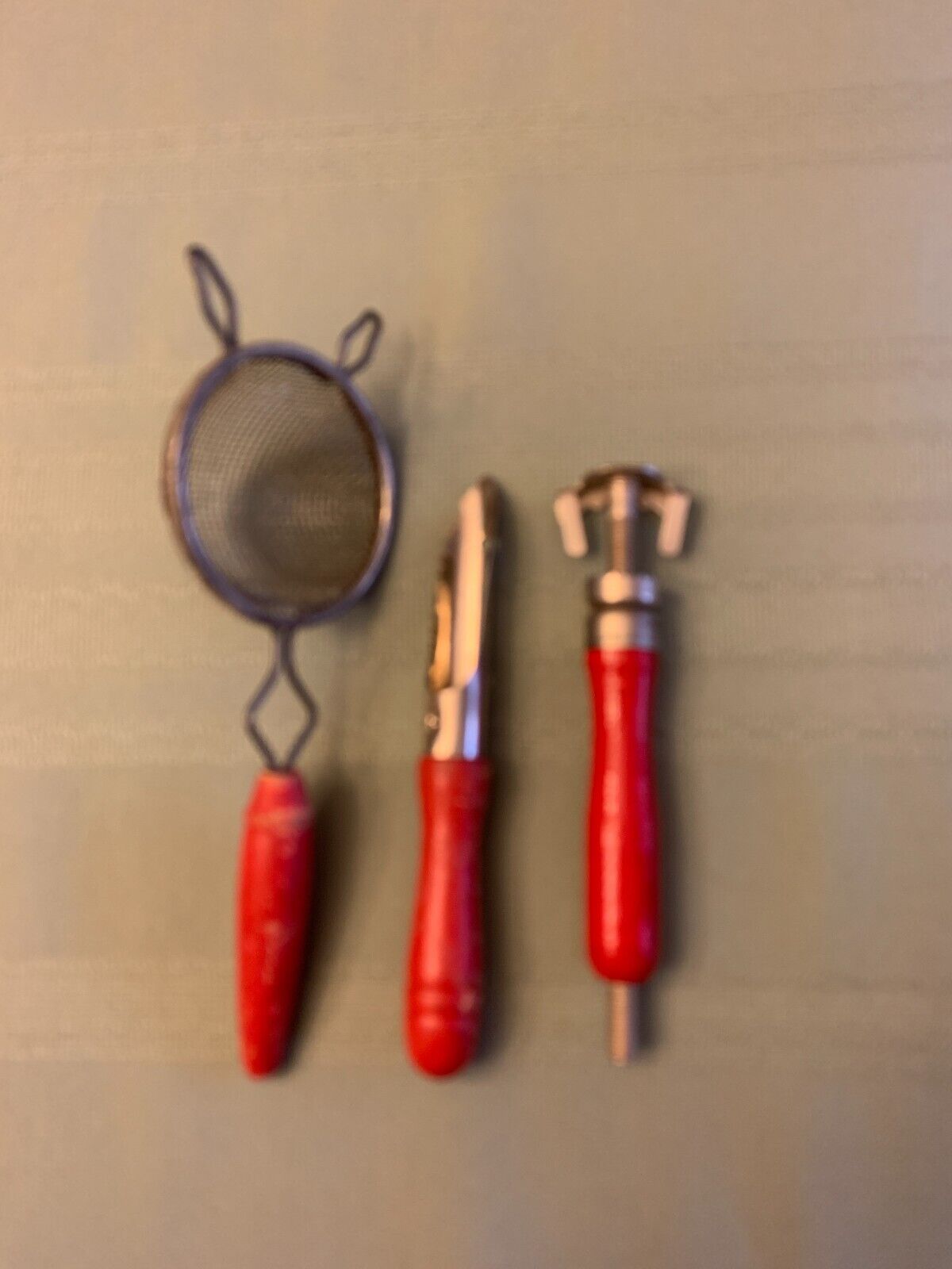 3 Vintage Red Handled Kitchen Gadgets