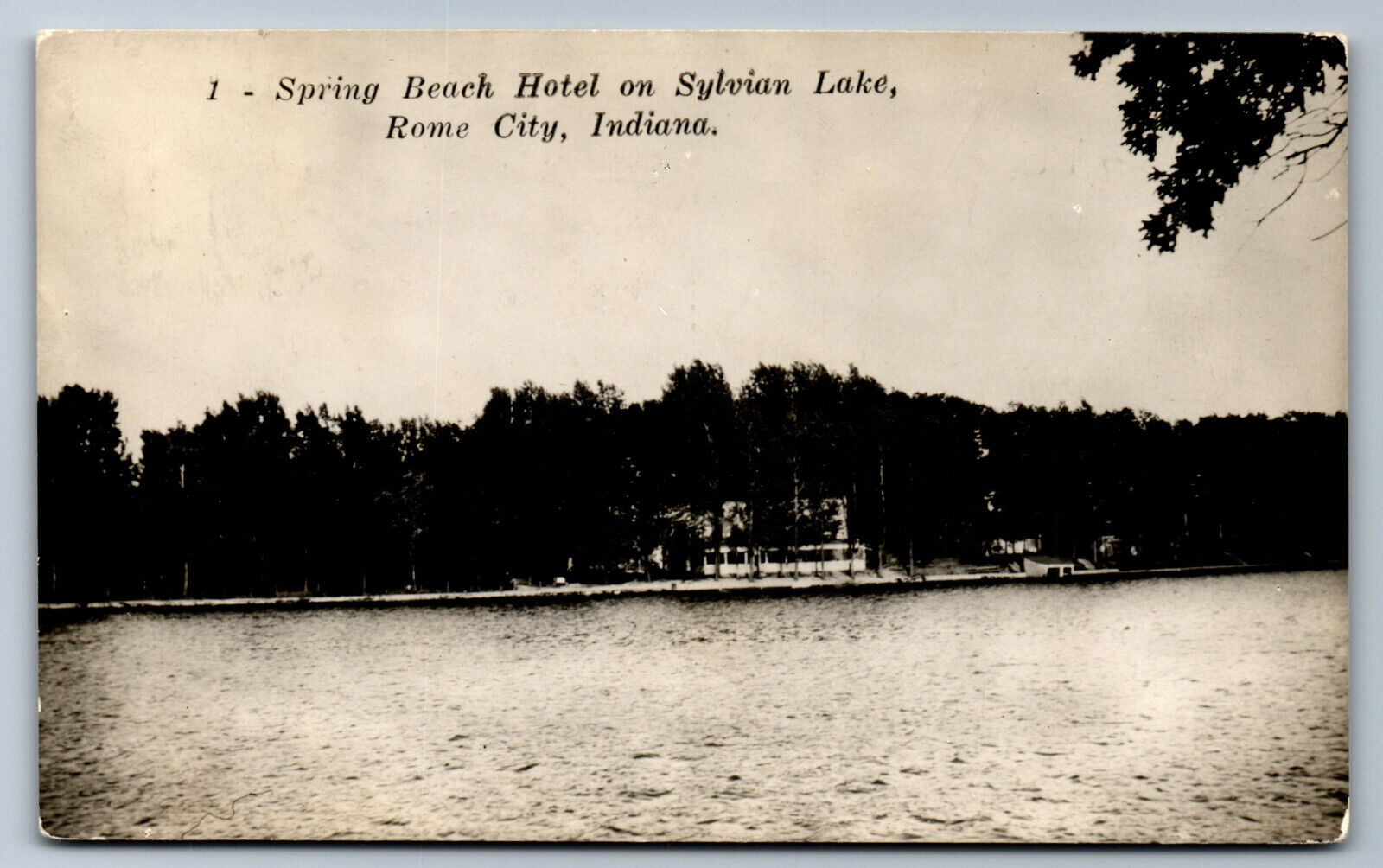 Postcard Indiana IN RPPC Spring Beach Hotel on Sylvian Lake Rome City Y2