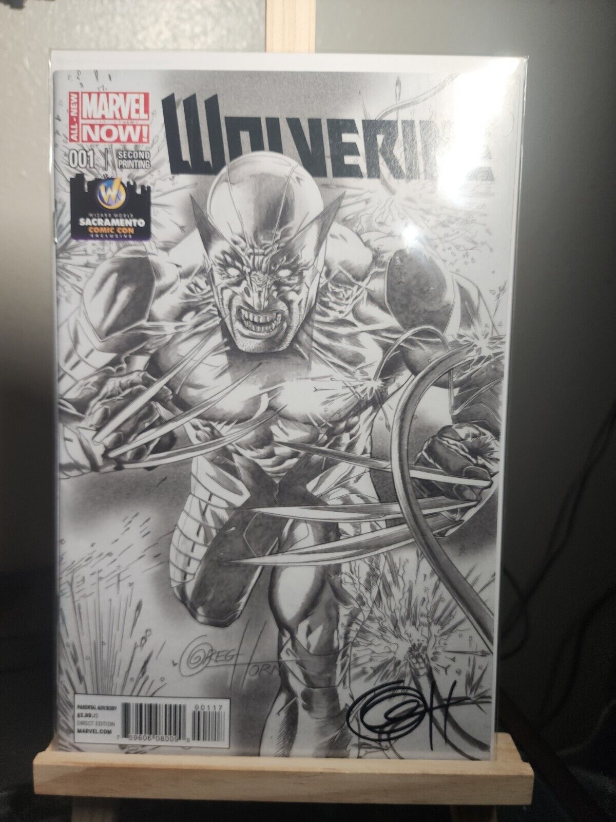 Wolverine 1 Wizard World Sacramento Con Black And White Signed By Greg Horn.