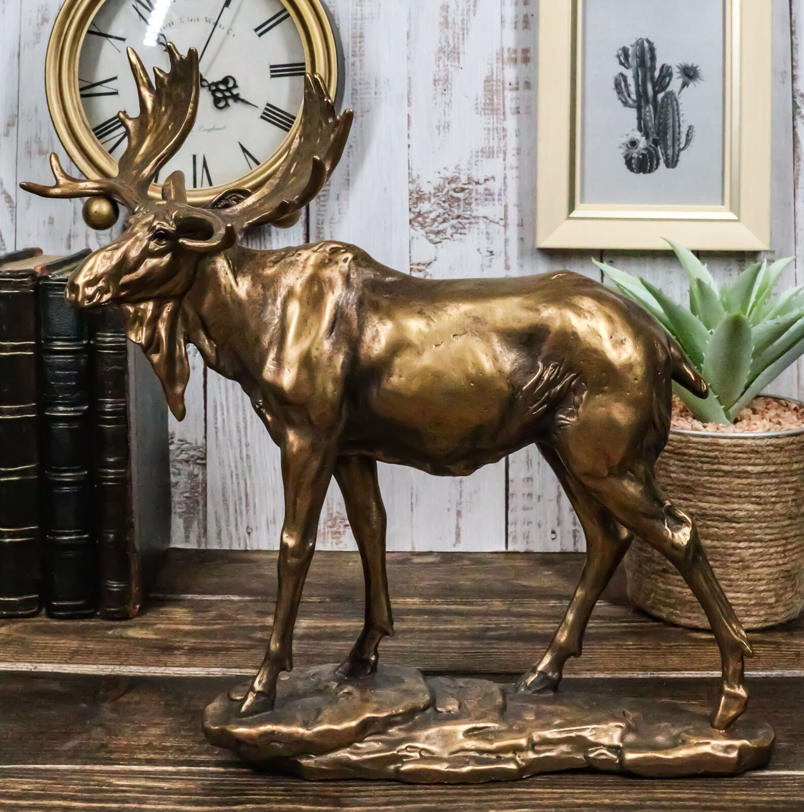 Realistic Large Bull Moose Statue In Gold Patina 11\