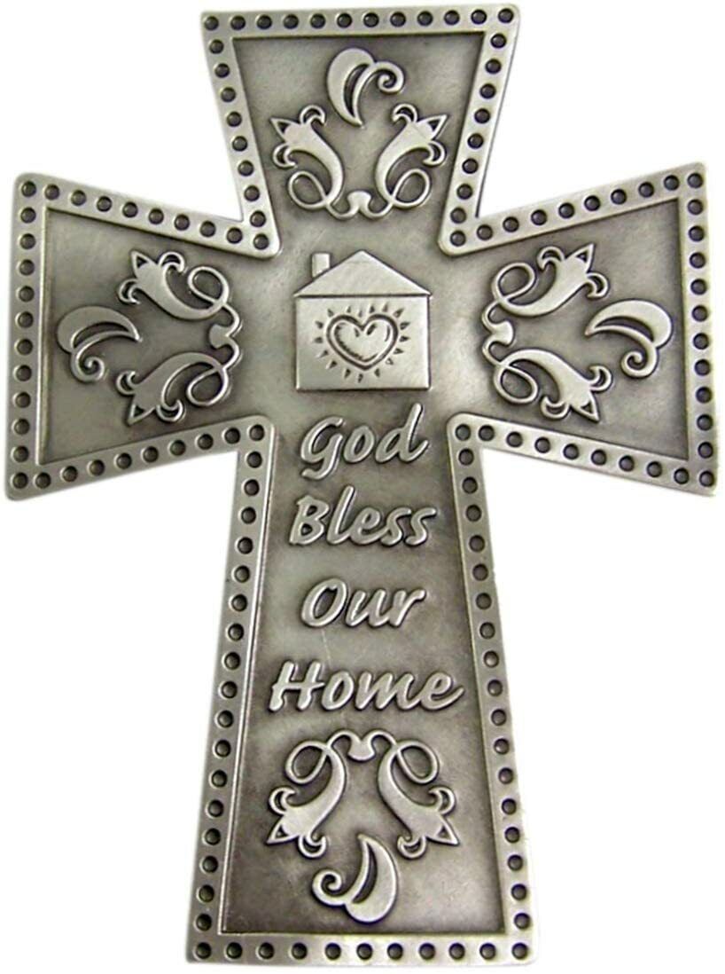 God Bless Our Home Pewter Wall Cross 4 7/8 Inch
