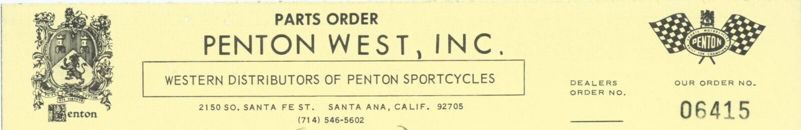 1972 Penton Motorcycles Lynn Wineland Original Sales Receipt Motocross Hot Rod