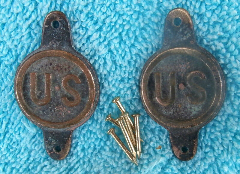 Antique Brass U. S. Medallion set for Army Military Horse Bit w/attm. nails