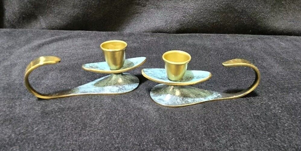 brass enamel candlesticks vintage made in israel 