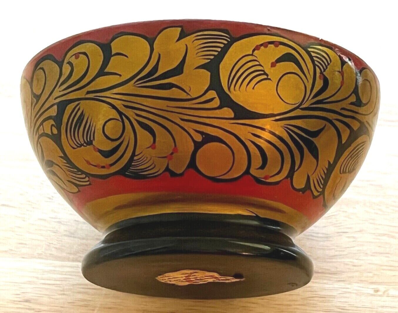 Khokhloma Hohloma Russian Folk Art Hand Painted Wooden Bowl Vintage 
