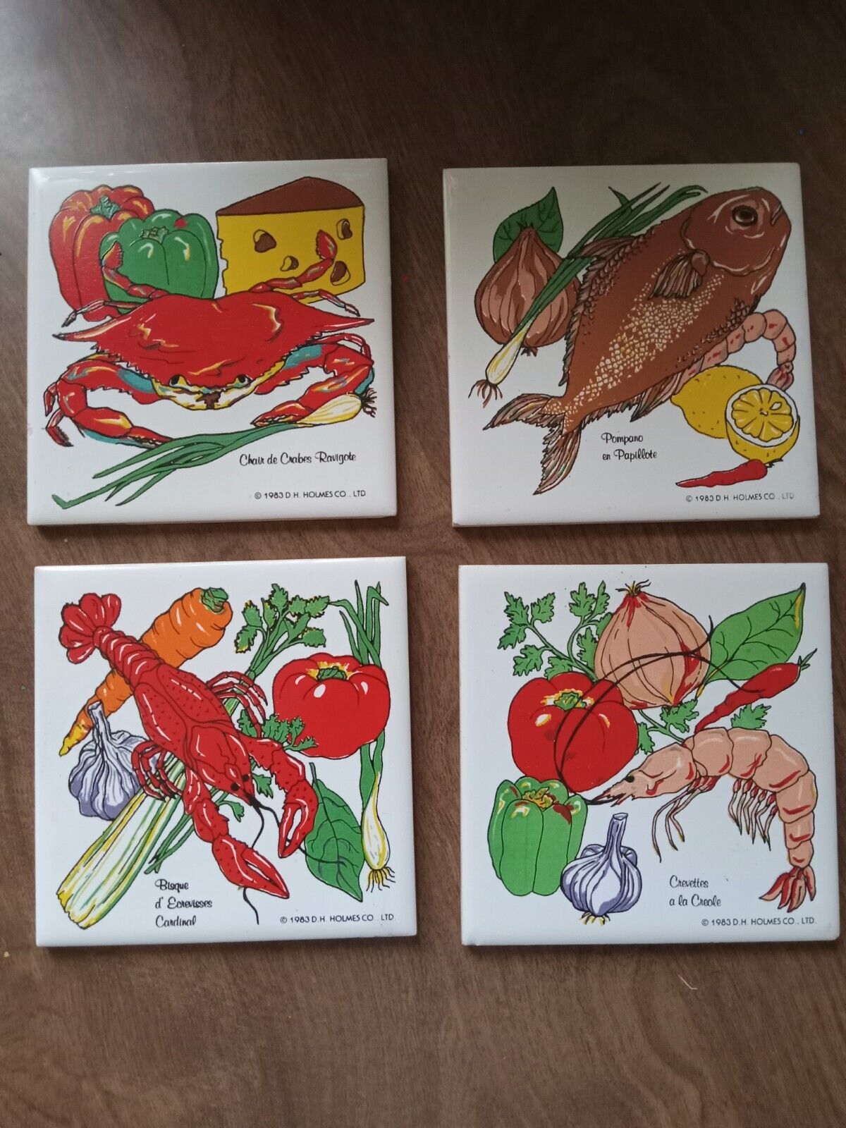 Rare 1983 D H Holmes Coasters or Wall Hangers Creole Seafood Designs New Orleans