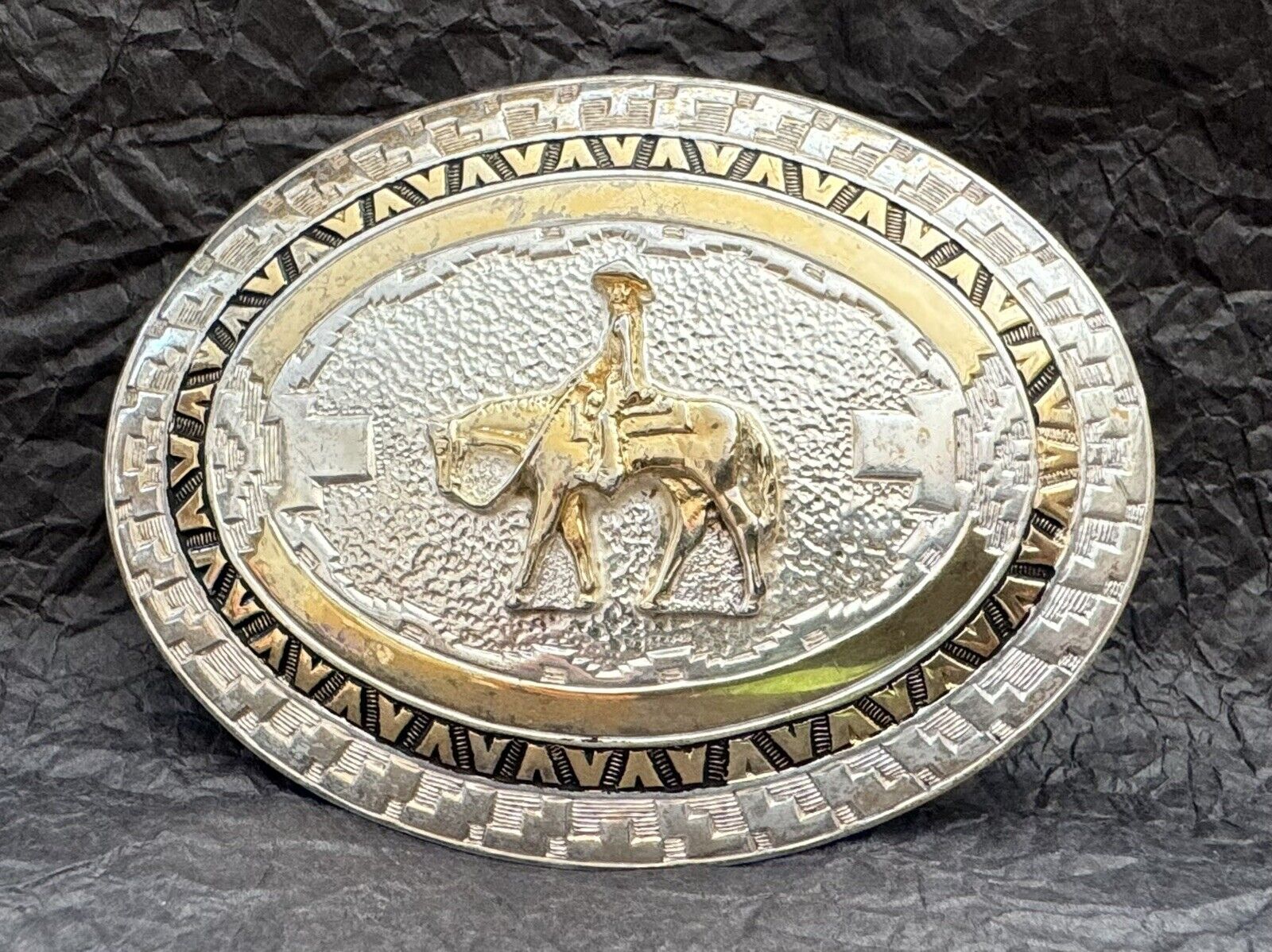 Premium Crumrine Sterling Silver & Gold Plate Southwest Design Horse Belt Buckle