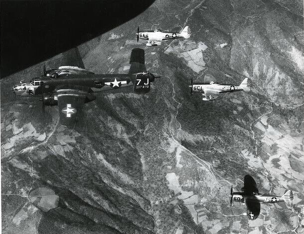 WW2 WWII Photo USAAF P-47 Fighters Escort B-25 Bomber World War Two / 5363