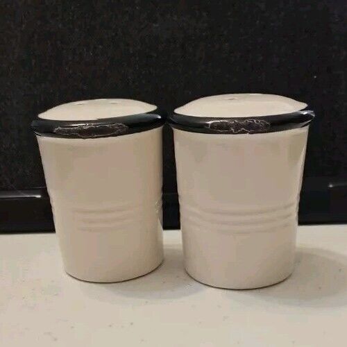 Rustic White With Black Trim Salt & Pepper Shakers 