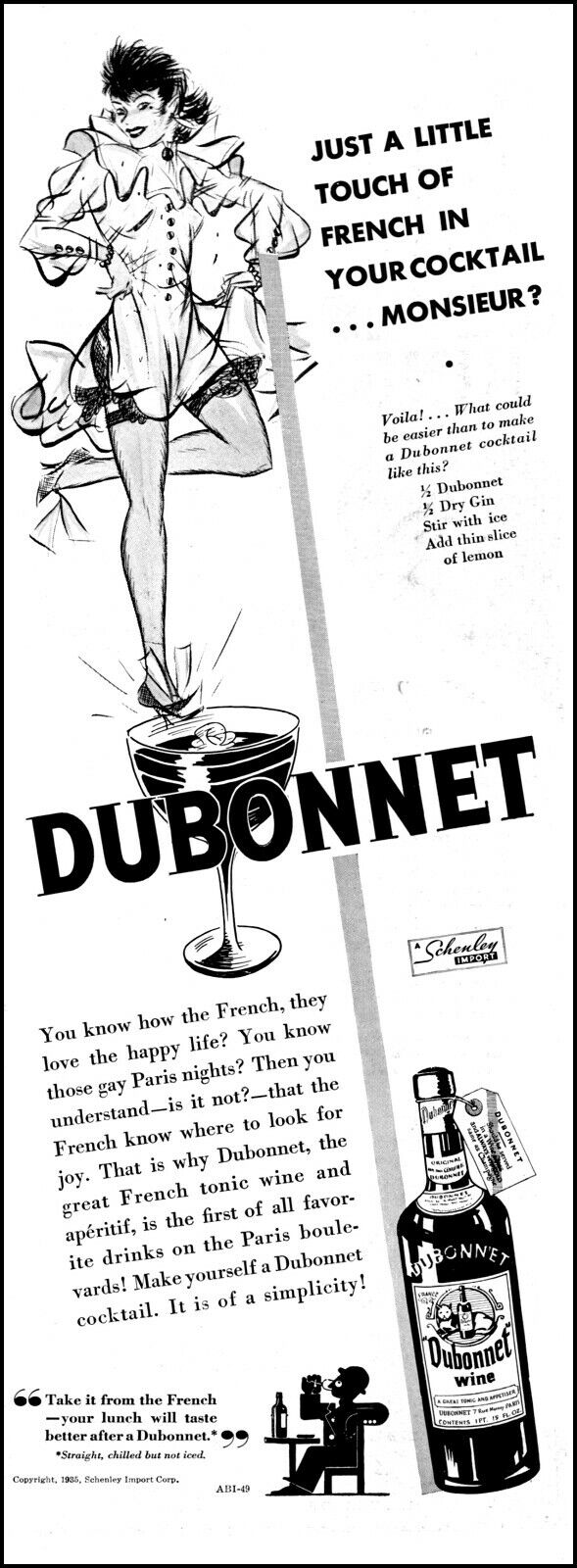 1935 Sexy French Girl Pinup art Dubonnet Wine Cocktail vintage print ad  L21