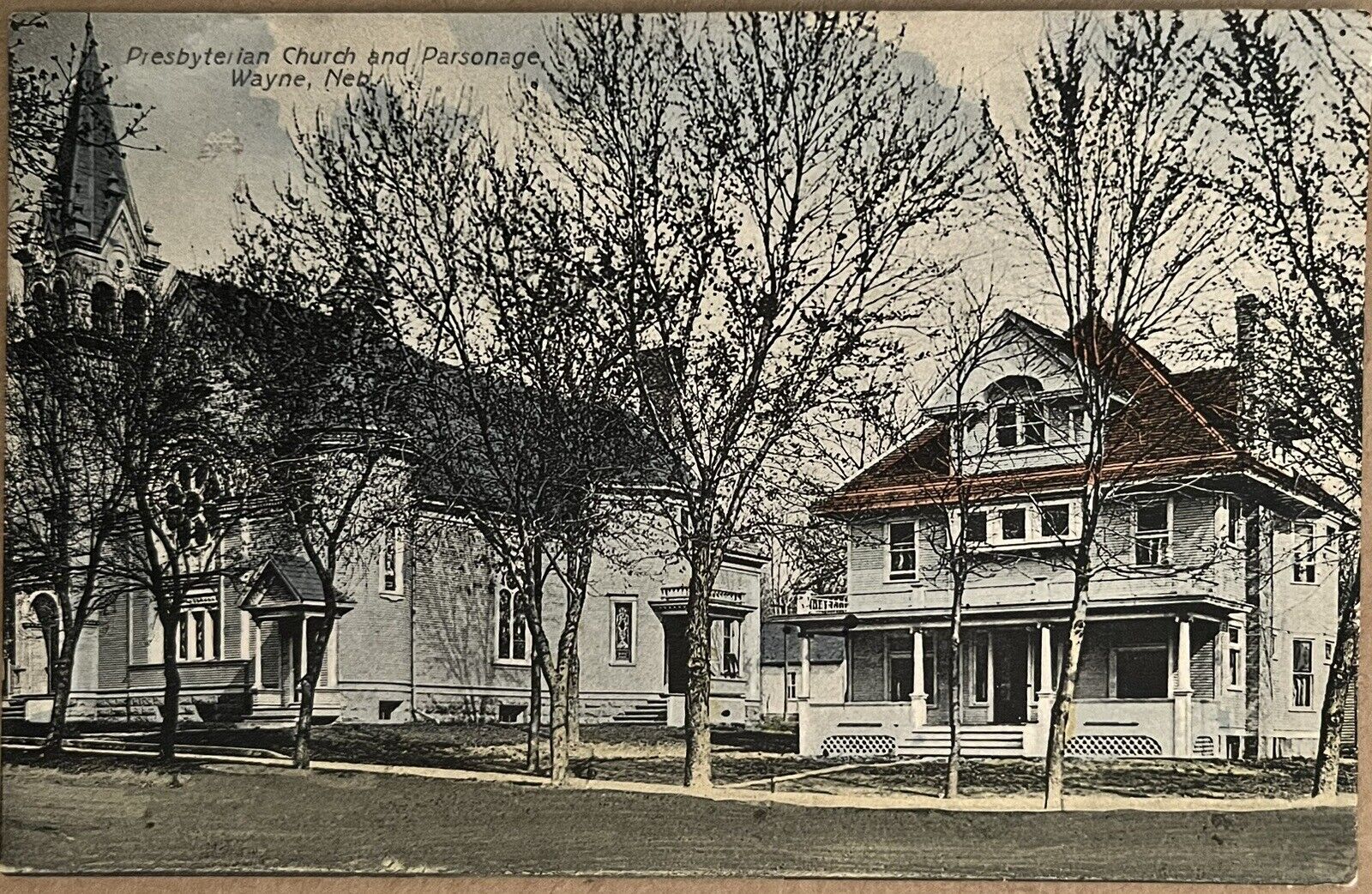 Wayne Nebraska Presbyterian Church Parsonage Antique Postcard 1909