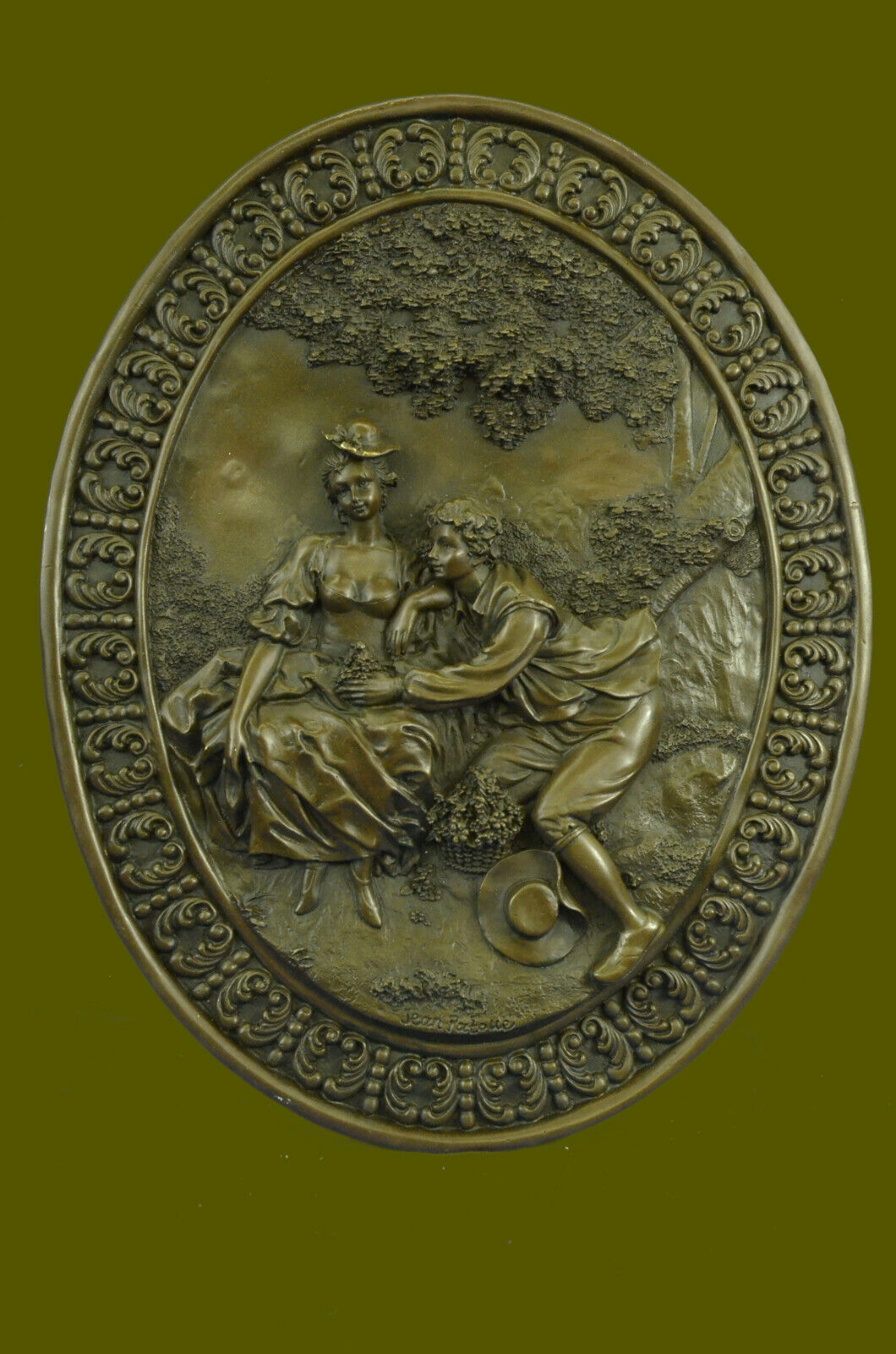 Genuine Hand Crafted Large Bas Relief Plaque Couple Art Sculpture Statue Bronze