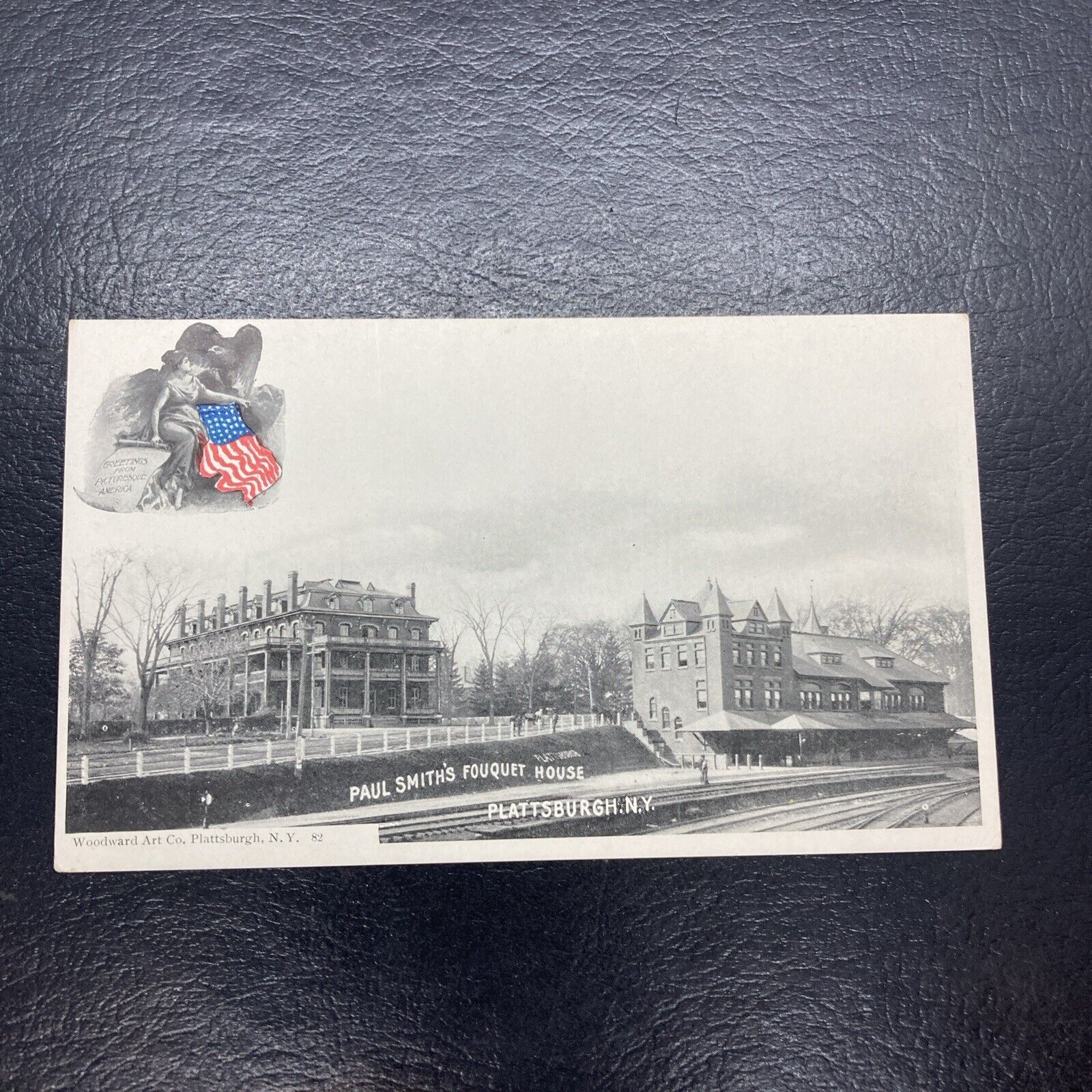 Paul Smith\'s Fouquet House & railroad station Plattsburgh NY postcard Unposted