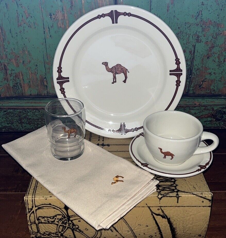 Camel Cigarettes Homer Laughlin Dinner Plate Cup & Saucer Glass Napkin