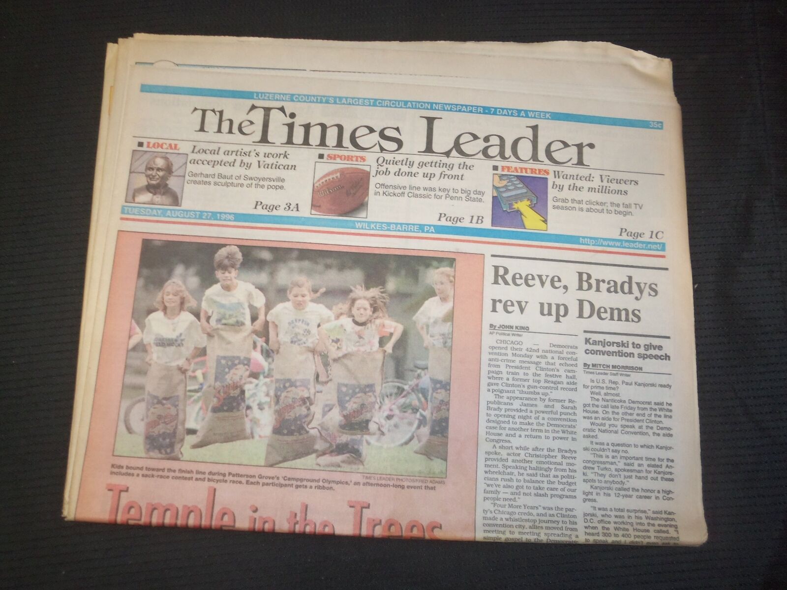 1996 AUGUST 27 WILKES-BARRE TIMES LEADER - REEVE, BRADYS REV UP DEMS - NP 7603