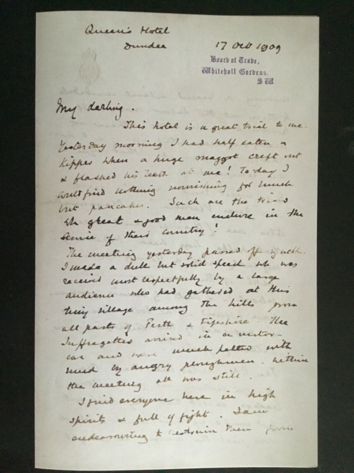 WINSTON CHURCHILL 1909 LOVE LETTER TO CLEMENTINE FROM DUNDEE HOTEL Reproduction