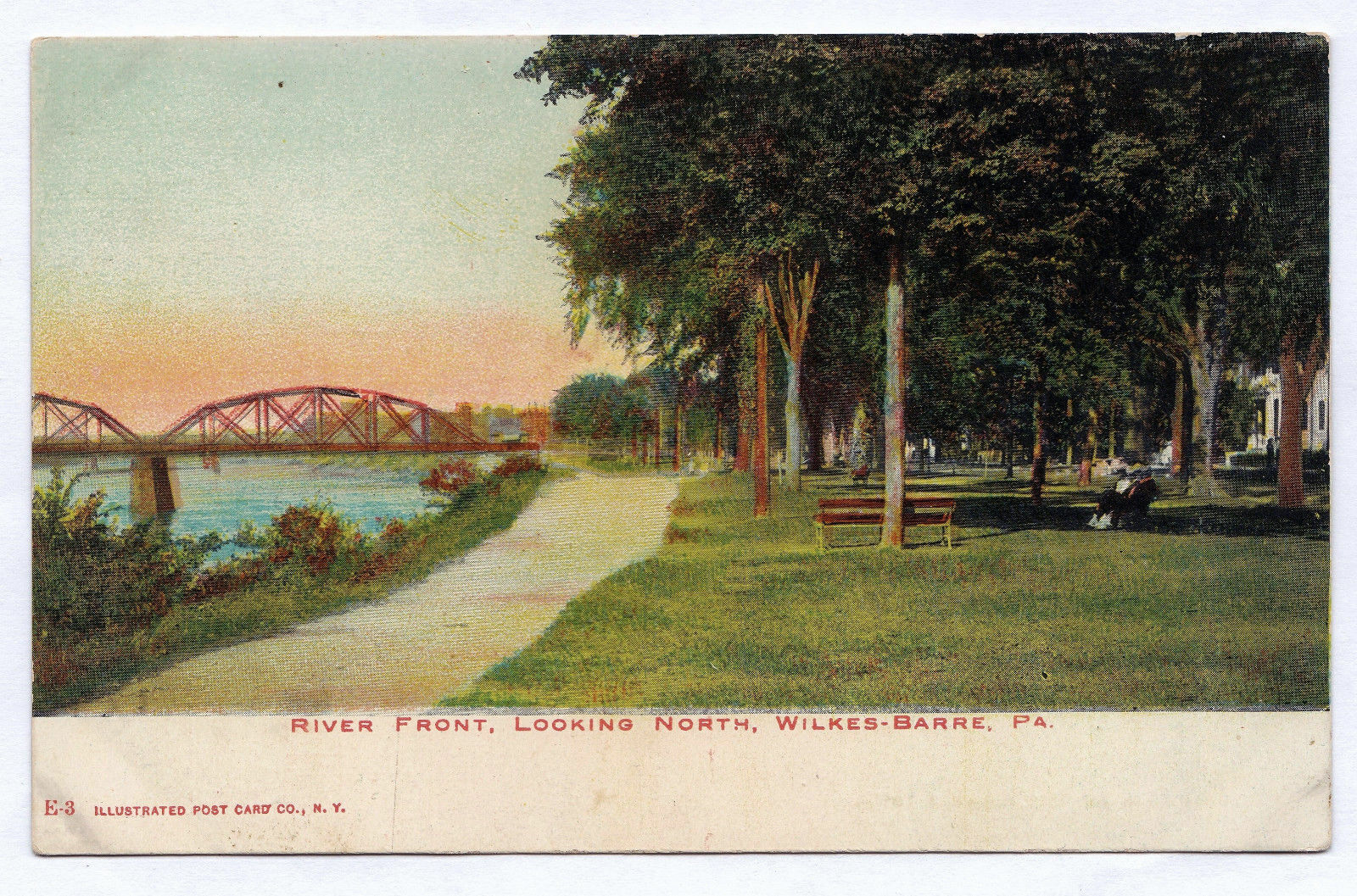 Wilkes-Barre PA 1906 Postcard River Front Looking North Bridge Luzerne Co. UDB