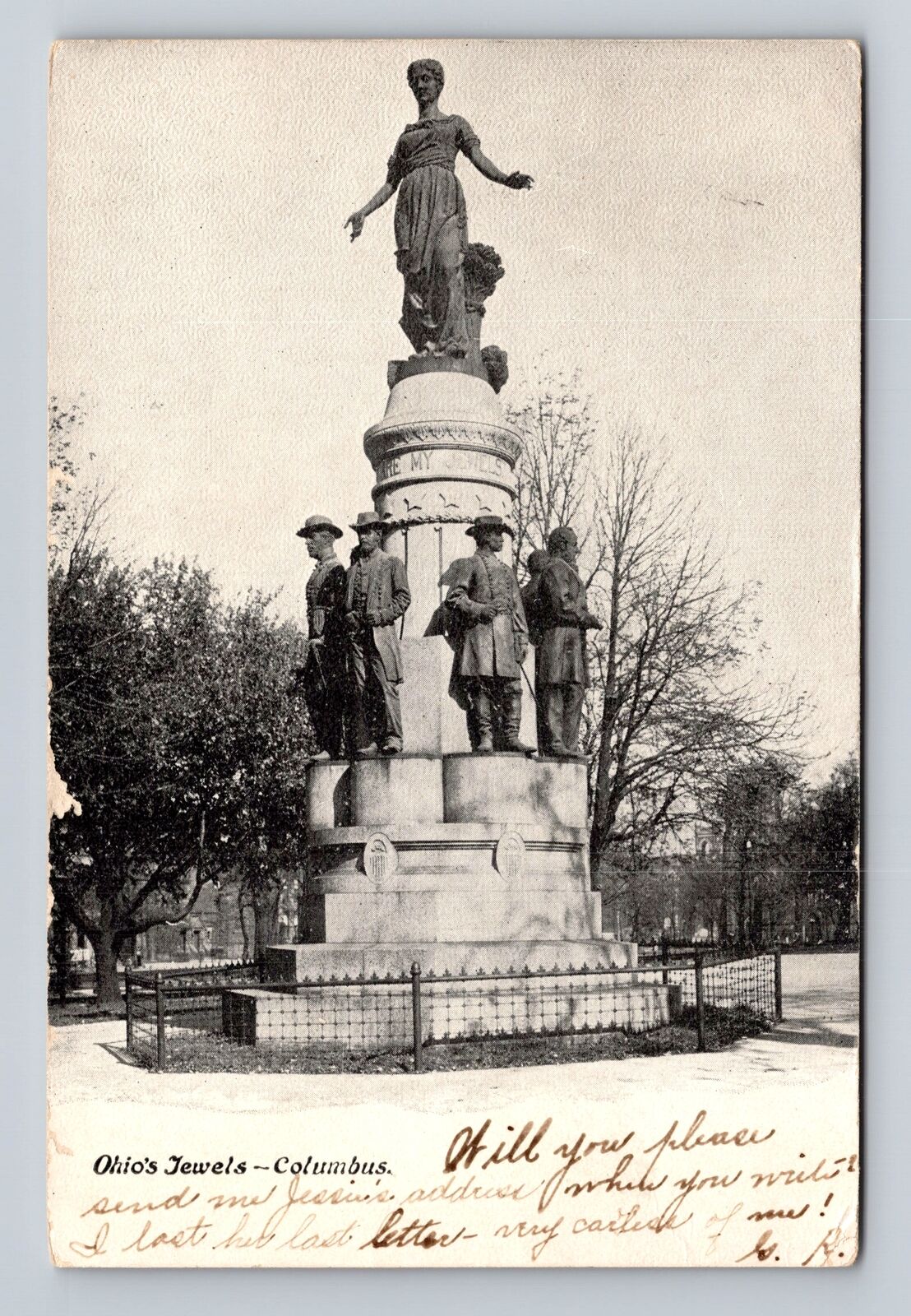 Columbus OH-Ohio, Ohio\'s Jewels Monument Antique, Vintage Souvenir Postcard