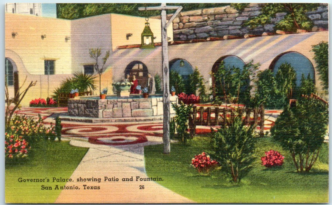 Postcard - Governor\'s Palace Showing Patio and Fountain - San Antonio, Texas