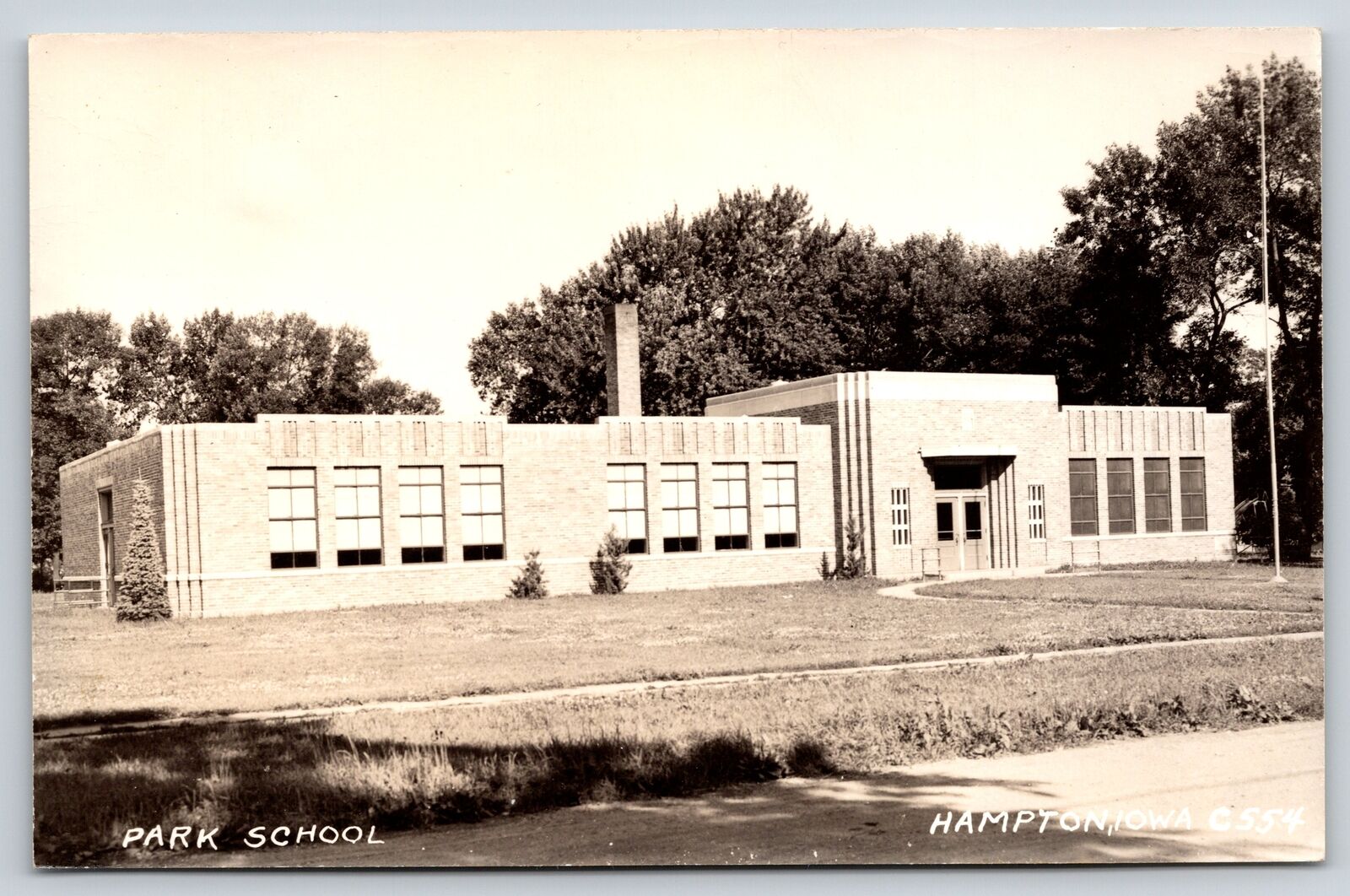 Hampton Iowa~Park School~Art Deco Building~1940s RPPC