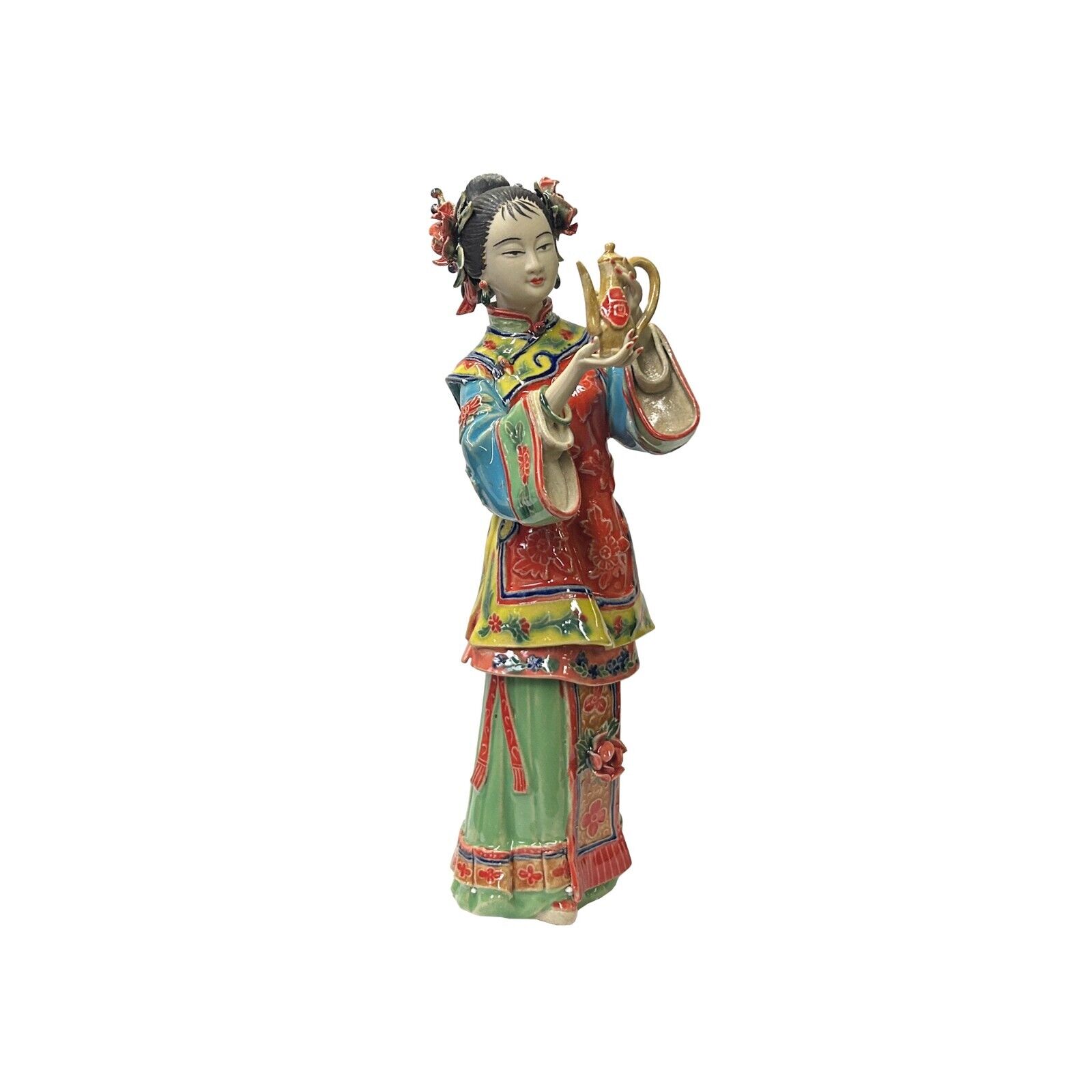 Chinese Oriental Porcelain Qing Style Dressing Wine Jar Pot Lady Figure ws3684