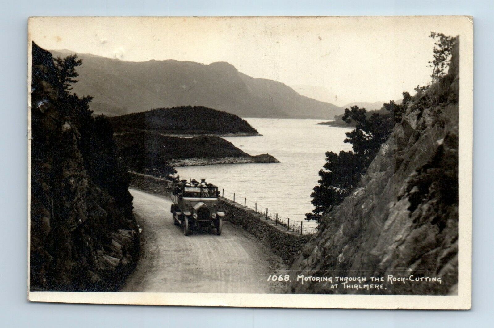 RPPC England Thirlmere Reservoir Motoring Through Rock-Cutting c1930 Postcard