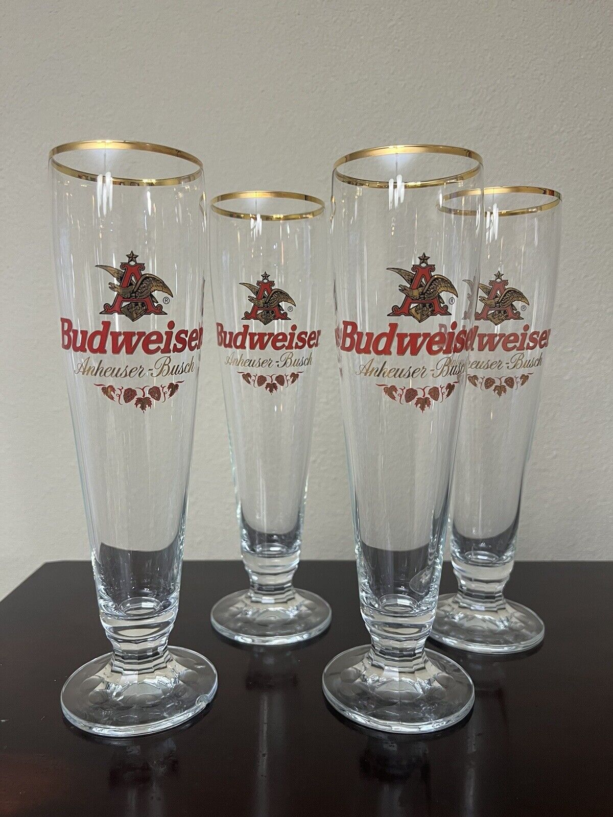 Budweiser Glassware Set Of 4, Gold Trim 10” Tall