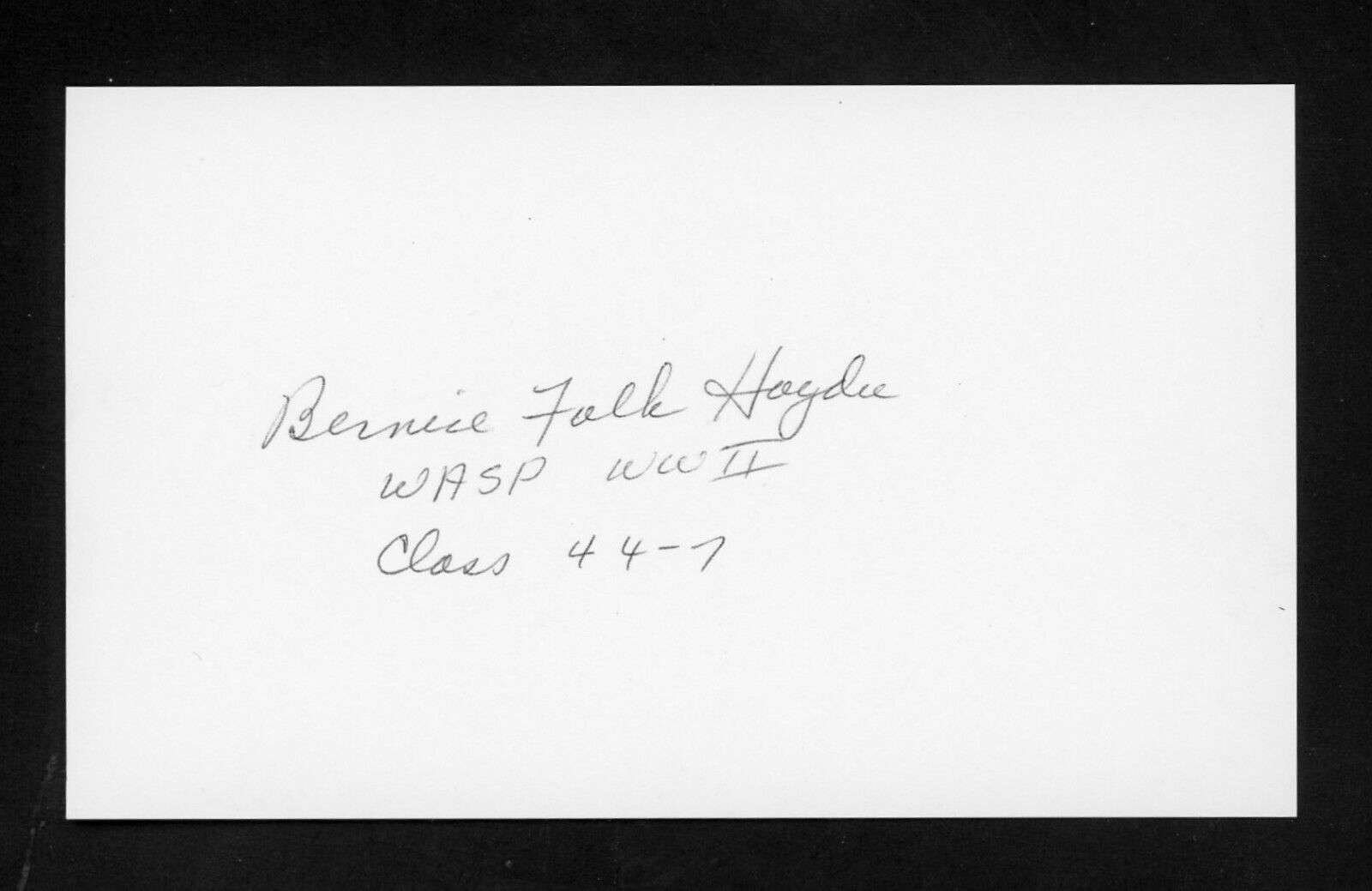 Bernice Haydu Dec. WWII WASP Women Airforce Service Pilot Signed 3x5 Card E23084