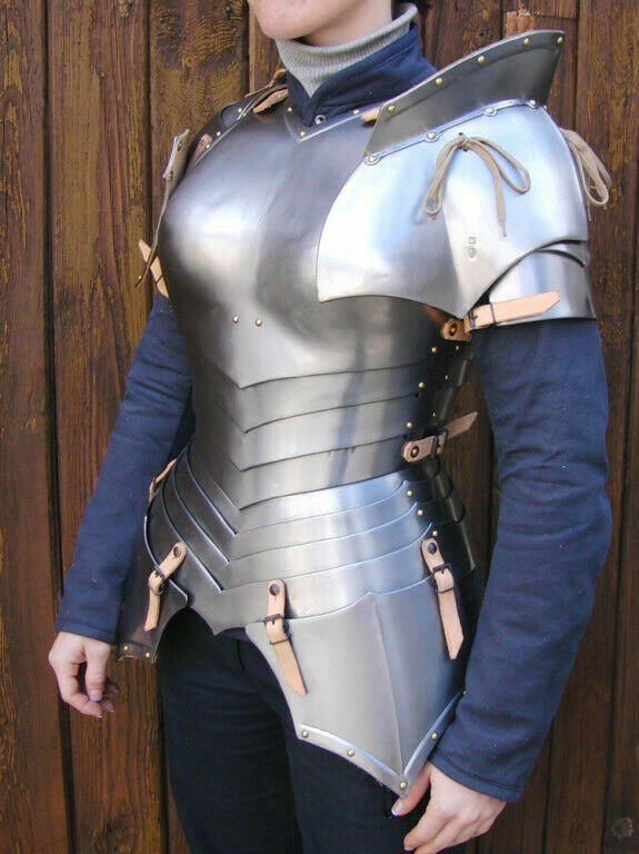 18GA SCA Steel Medieval Half Body Lady Plate Armor Suit W Cuirass & Puldrons Set