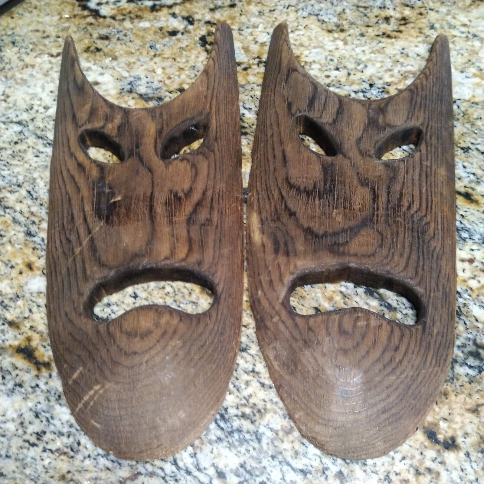 Vtg Lot of 2 South African Tribal Art Hand Carved Wood Face Mask Wall Decor 11x5
