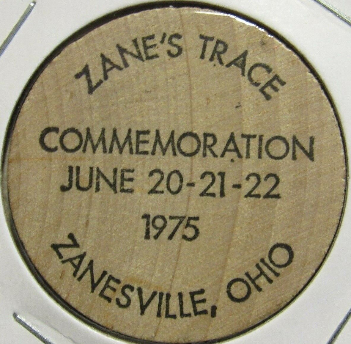 1975 Zane\'s Trace Zanesville, OH Wooden Nickel - Token Ohio