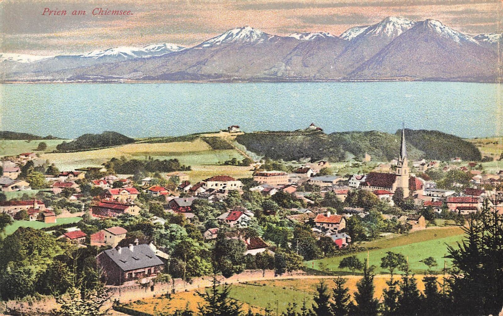 Vintage Postcard Prien am Chiemsee Germnay Landscape Mountains 
