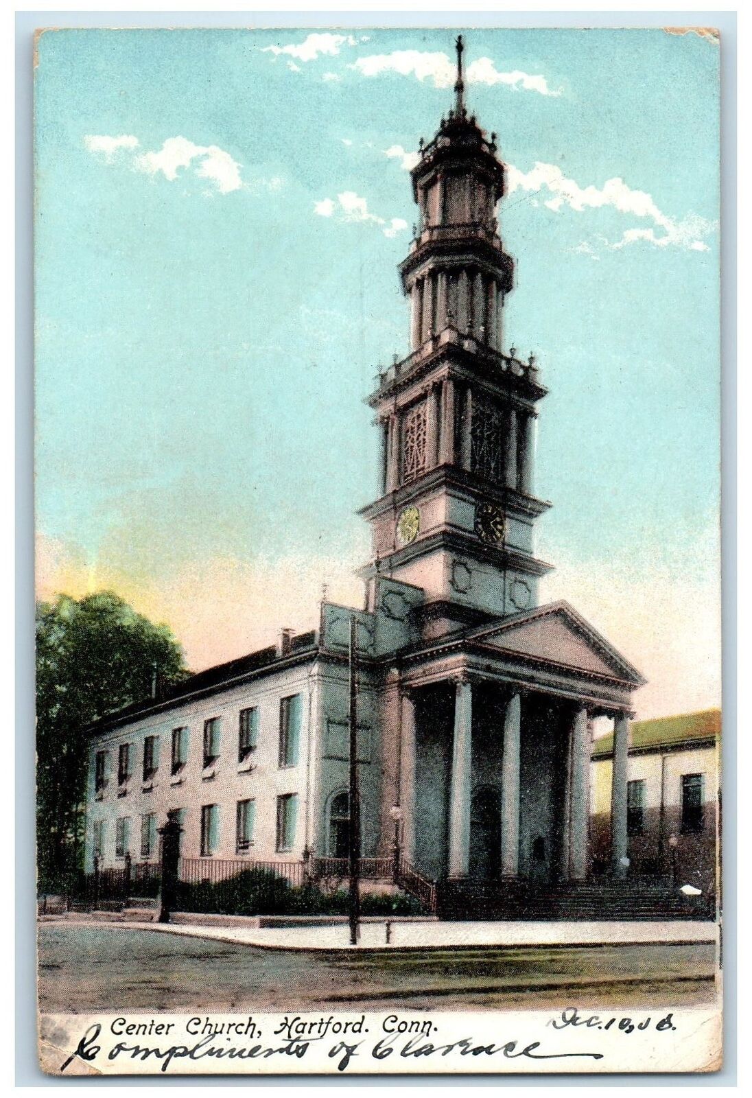1906 Center Church Exterior Roadside Hartford Connecticut CT Trees Postcard