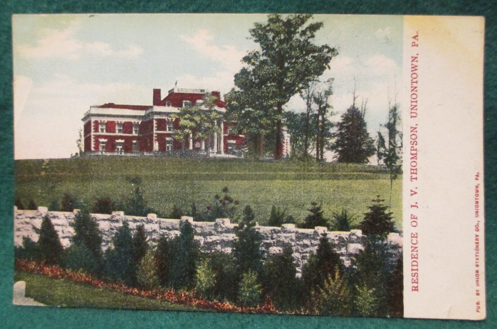 Estate Sale ~ Vintage Postcard - Residence of J.V. Thompson, Uniontown, Pa.