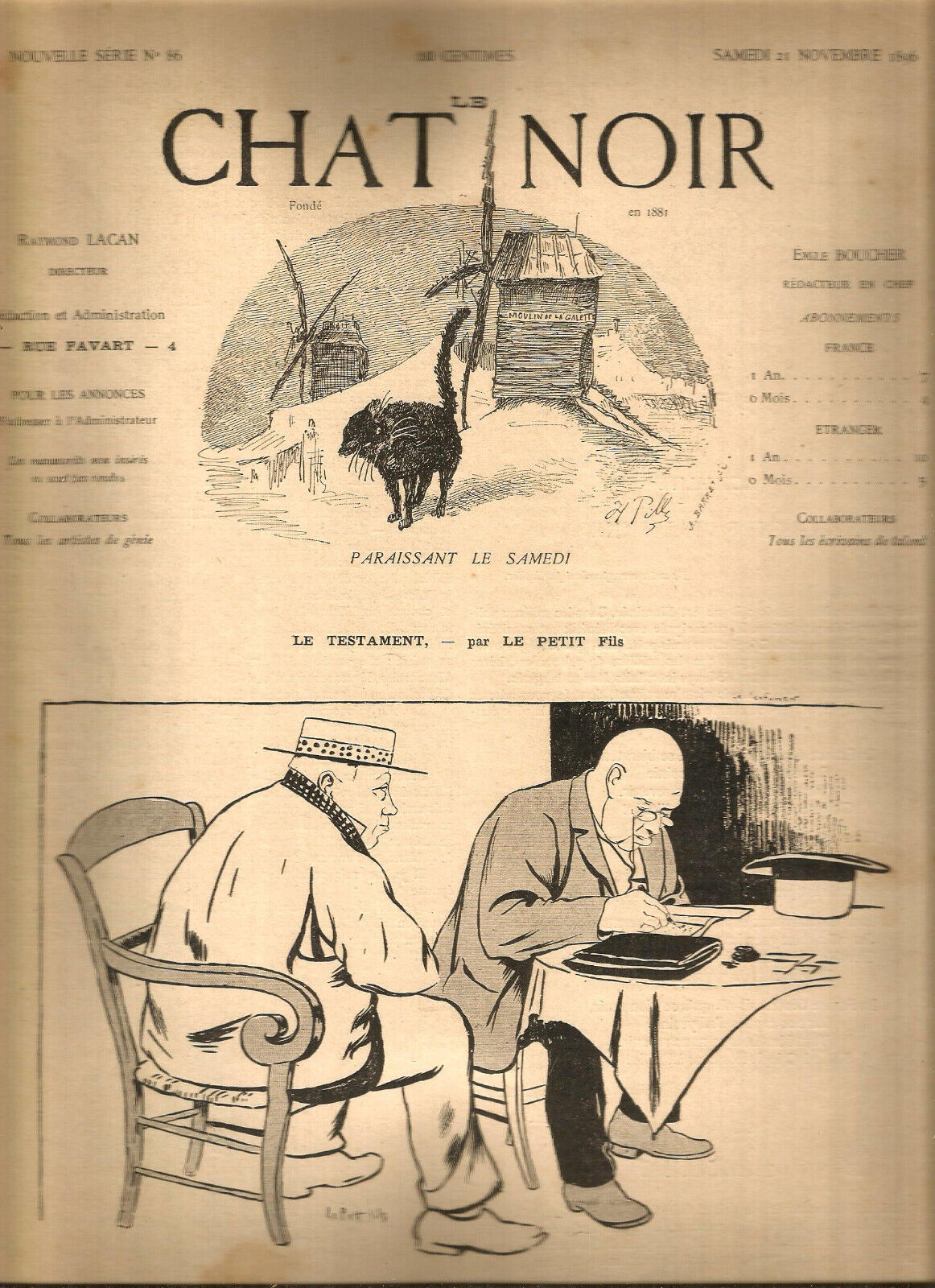 Le Chat Noir 1896, N°86. With full page by Valvérane.