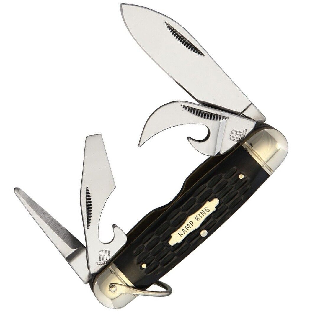 Rough Ryder Kamp King Pocket Knife Stainless Steel Blade Black Synthetic Handle