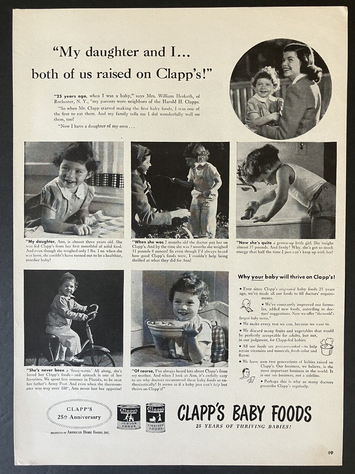 1946 Clapp\'s Baby Foods 25th Anniversary B&W Vintage Print Ad