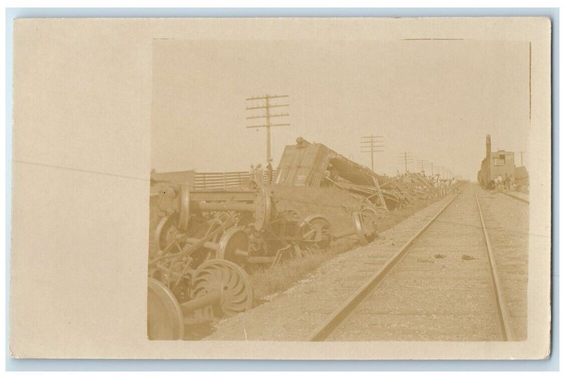 c1910's Locomotive Train Wreck Disaster CMStP&P Nachusa IL RPPC Photo Postcard