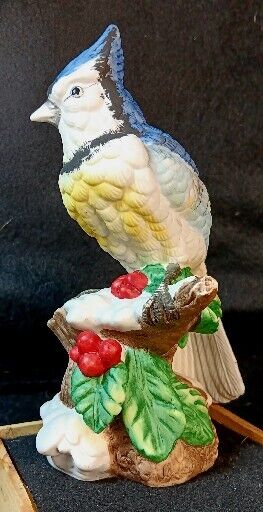 Ceramic Hand Painted Blue Jay Signed Figurine Vintage SHIPS FREE