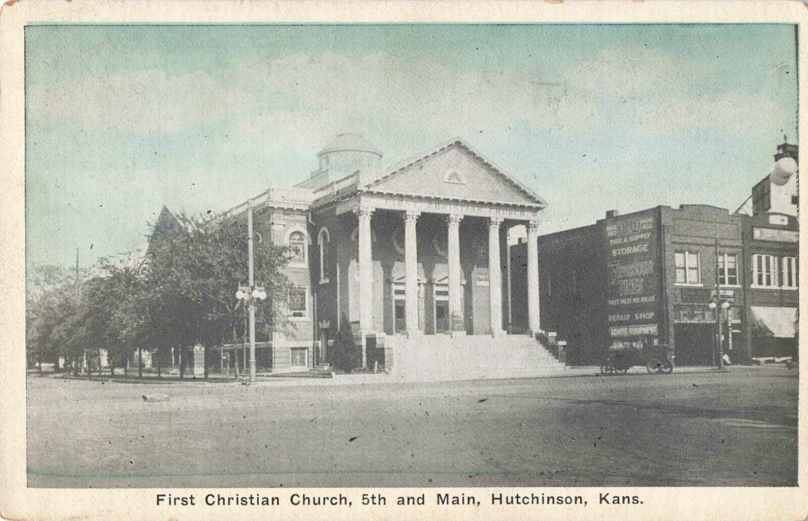 First Christian Church 5th & Main Street Hutchinson Kansas Firestone Tires c1920