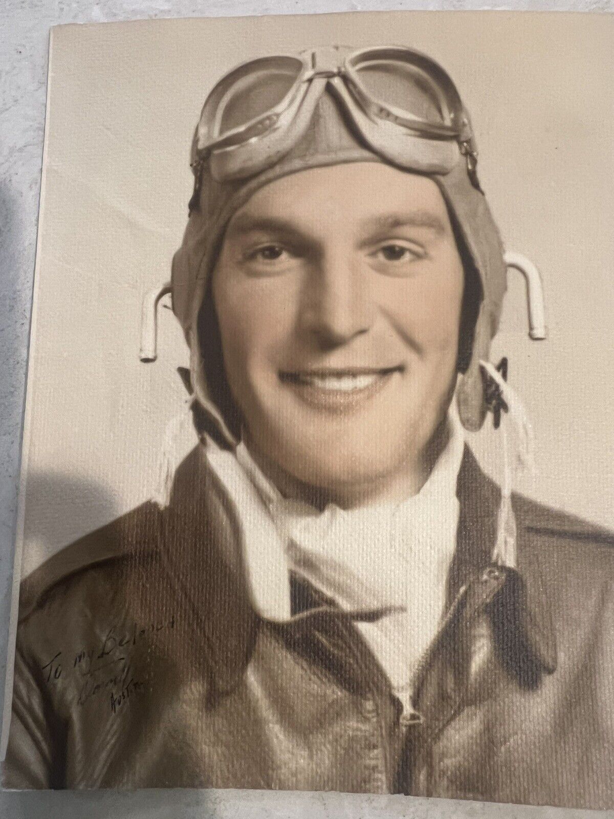 Vintage WW2 Pilot Photo Colored Tinted Signed