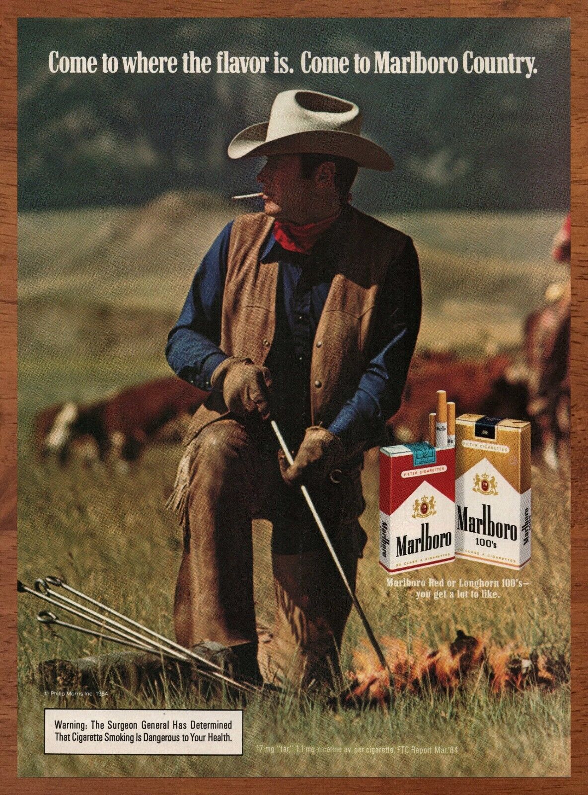 1984 Marlboro Cigarettes Vintage Print Ad/Poster Cowboy Man Cave Wall Art 80s