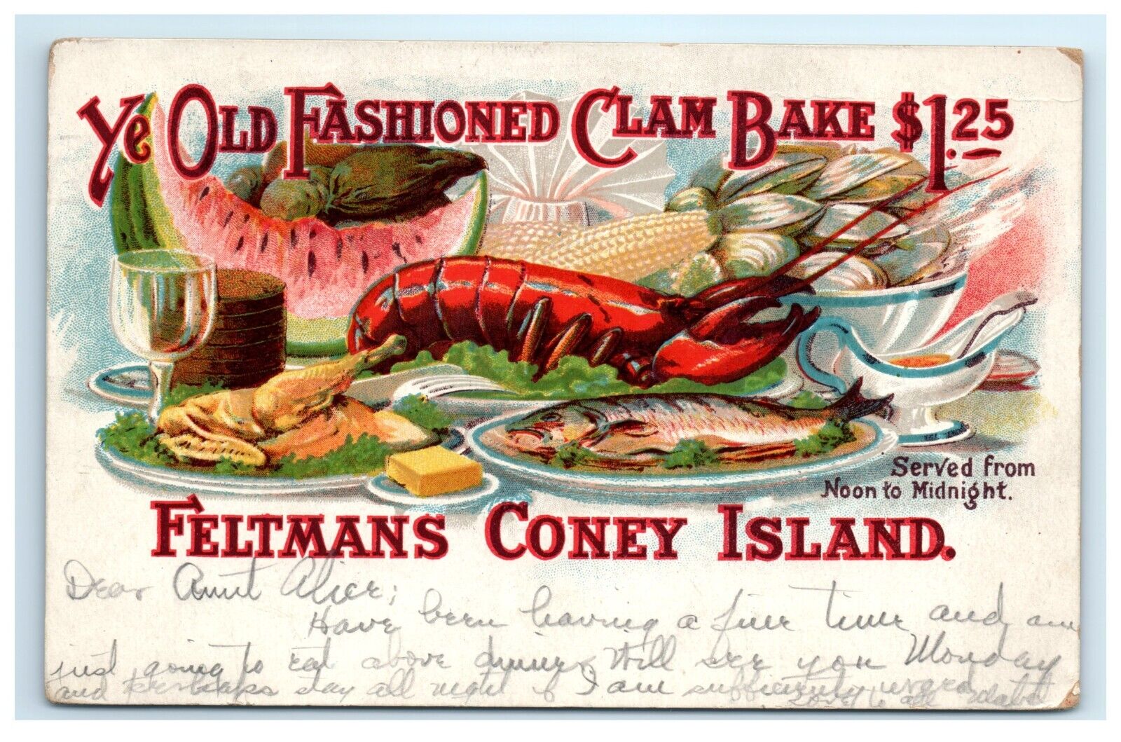 Vintage Postcard Coney Island New York Feltmans Ye Old Fashioned Clam Bake 1910